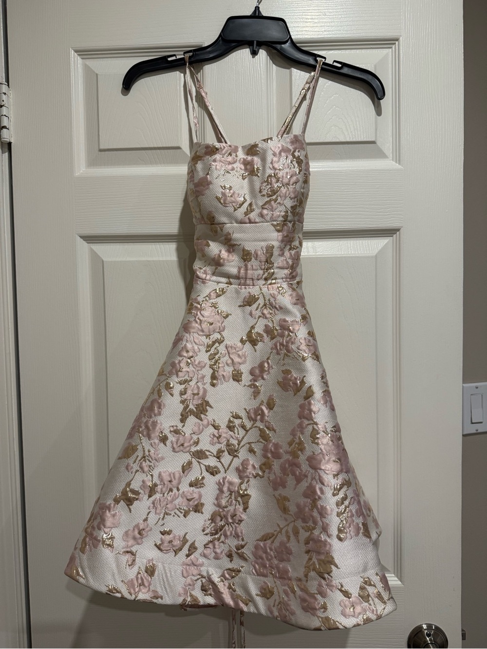 Girls Floral Jacquard Fit & Flare Dress in Blush Pink and Gold